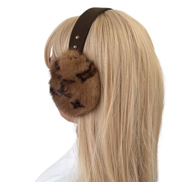 LOUIS VUITTON Vintage LV Monogram Mink Earmuffs Brown Gold Suede [106418] - Picture 1 of 15